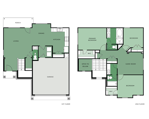 Floor plan for 3 beds, 2.5 baths, 1654 sqft